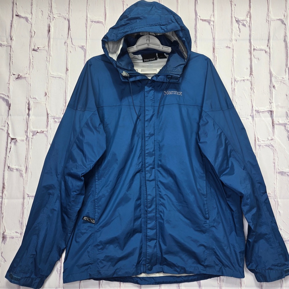 Marmot‎ Precip Minimal Rain Jacket Men M Blue Waterproof Hood Shell Lightweight